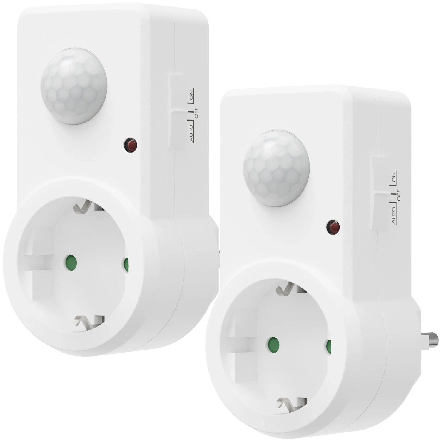 Oktaplex Sia 2er Set Bewegungsmelder für Steckdose Zwischenstecker Typ F PIR 120° 9 m Innen LED 230V Weiß