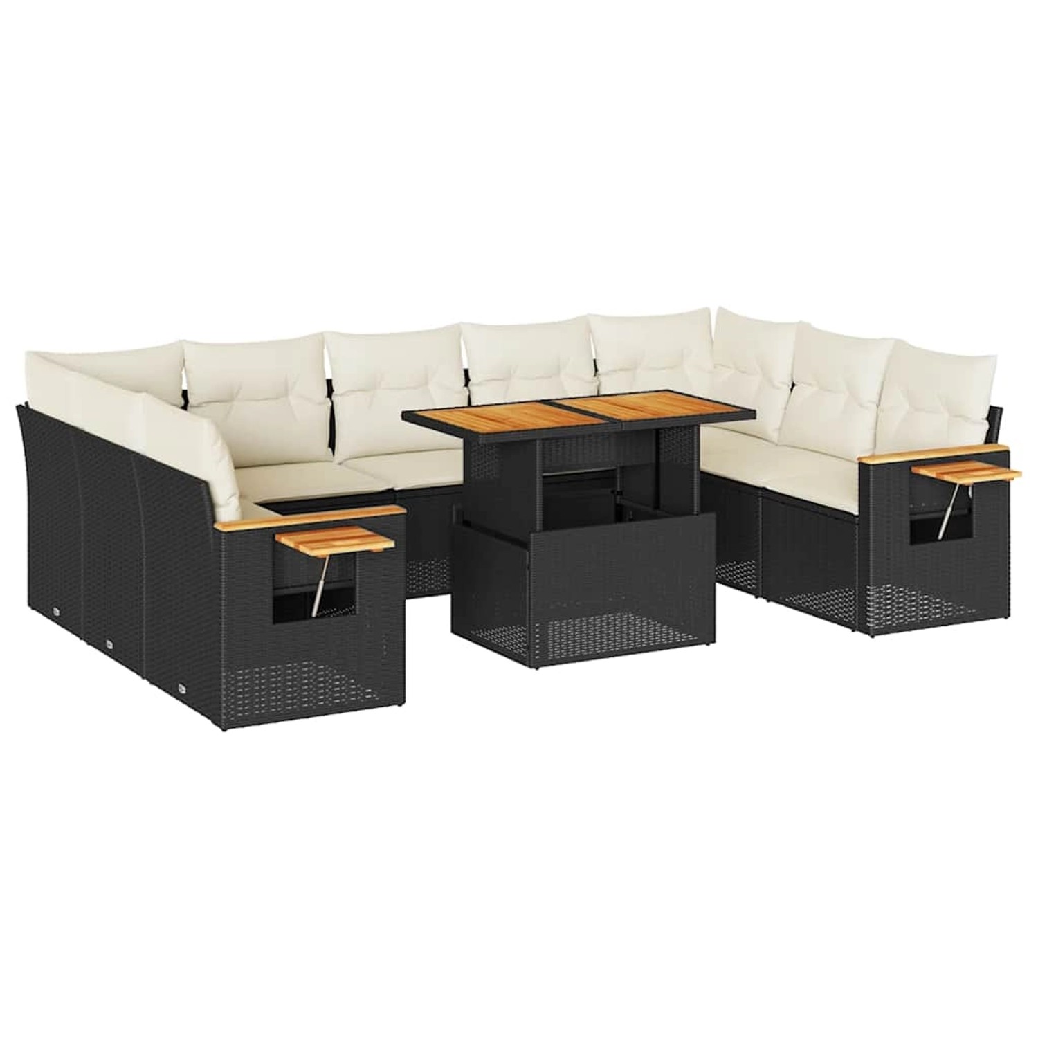 vidaXL 10-Tlg Garten-Sofagarnitur mit Kissen Schwarz Poly Rattan 3327640