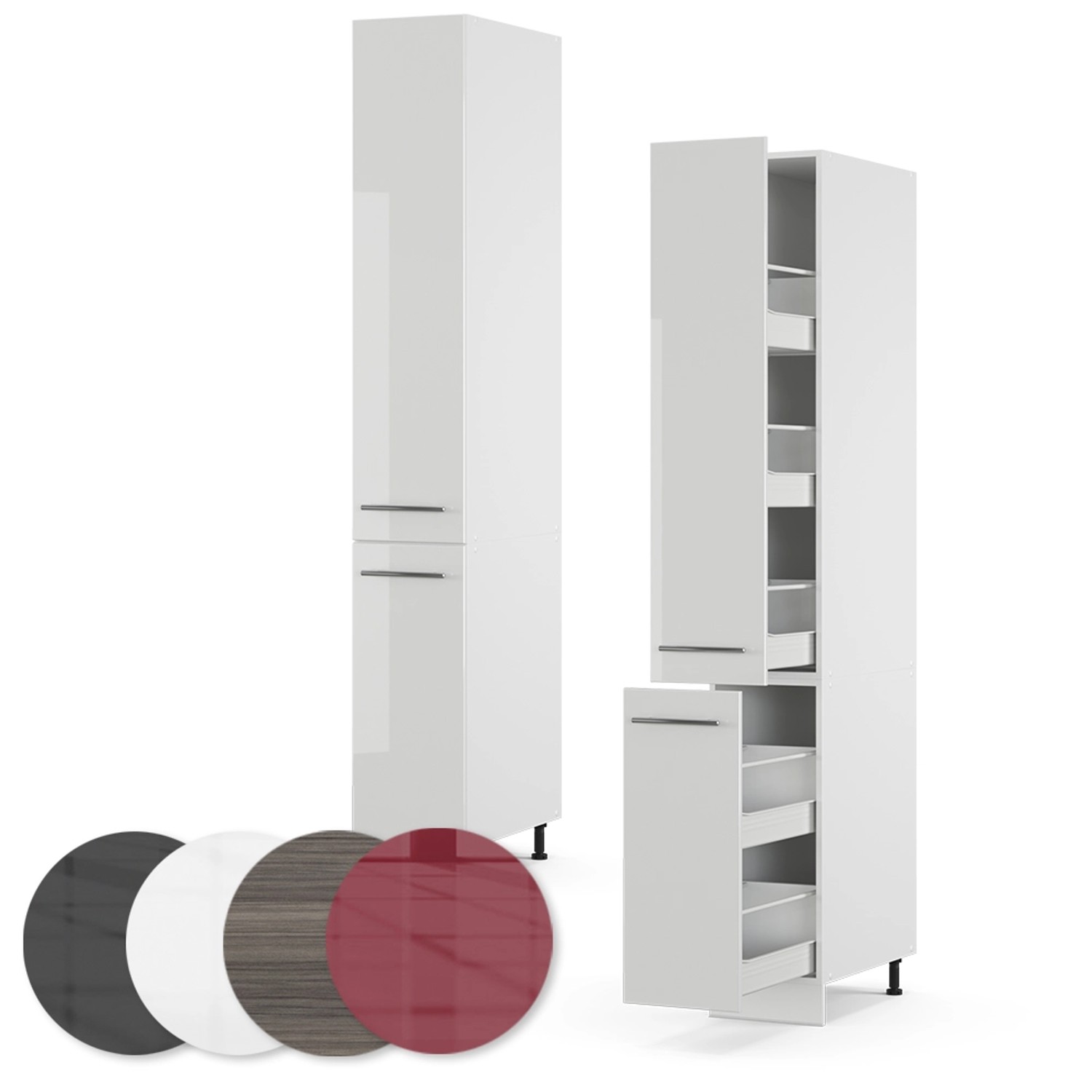 Vicco Apothekerschrank Fame-Line, weiß hochglanz, 30 cm breit. Küchenschrank mit Auszügen.