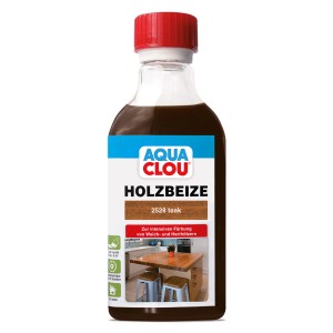 Aqua Clou Holzbeize Teak, 250ml Flasche mit rotem Deckel. Für intensive Holztönung.