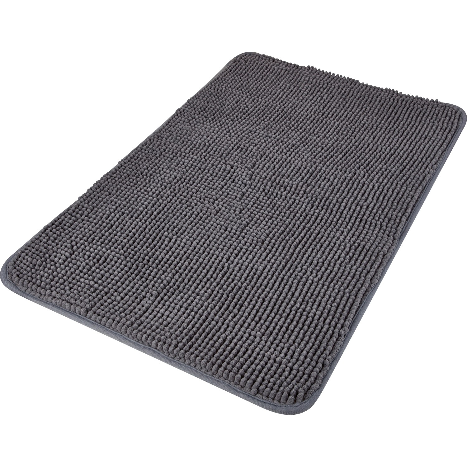 Dunkelgraue baliv Badematte (50x80 cm) aus Polyester mit Noppenstruktur.