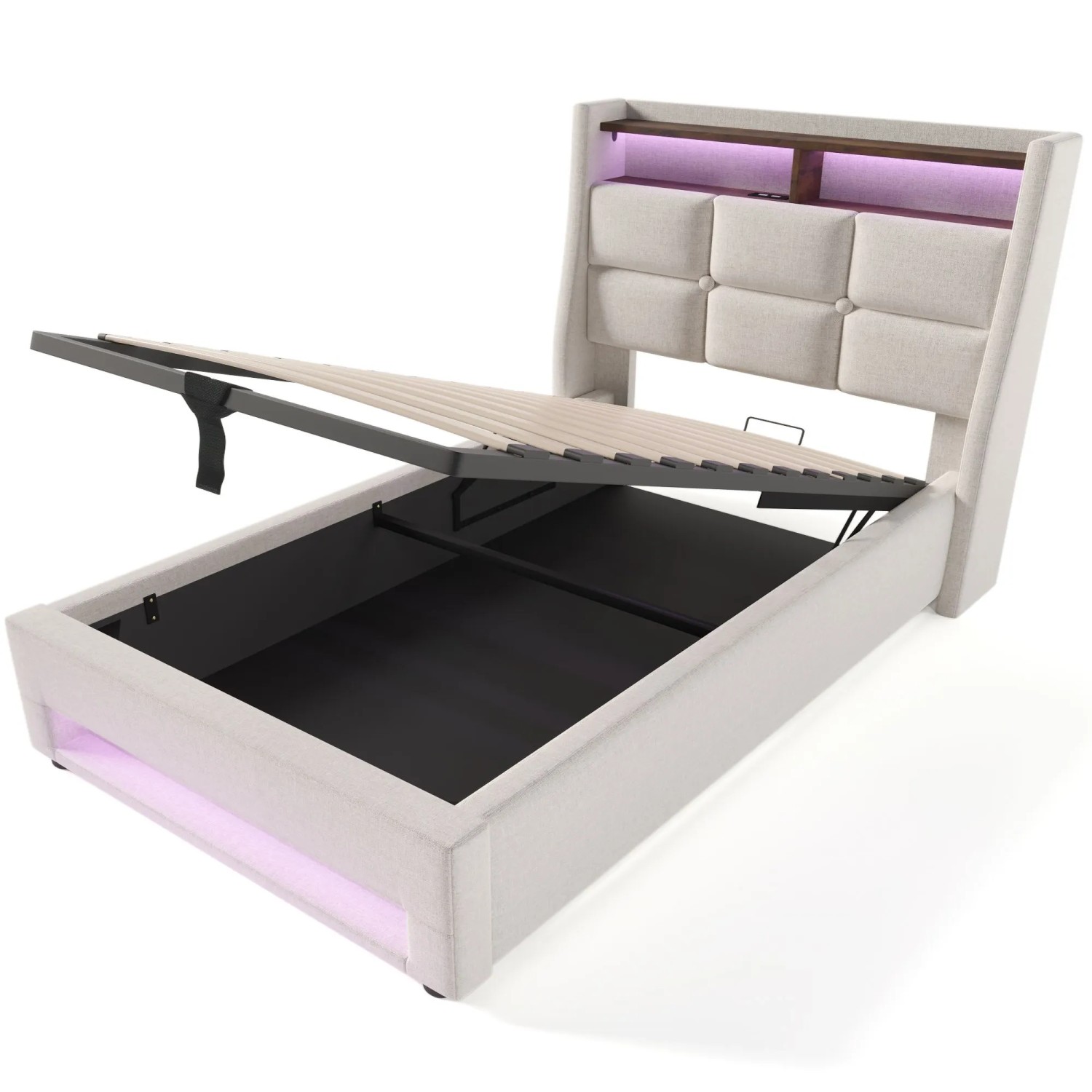 Okwish Polsterbett 90×200 Einzelbett Mit Led-Lichtleiste Und Usb-Anschluss Mit Matratze