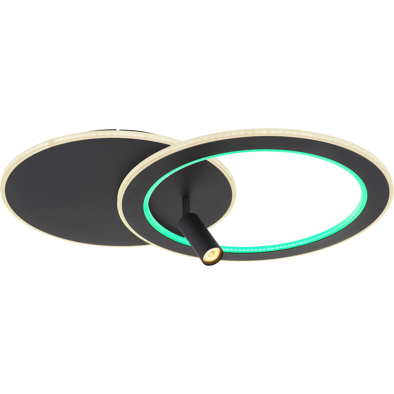 Moderne, dimmbare LED-Deckenleuchte Marian, 2-flammig, schwarz matt mit Farbwechsler und Fernbedienung.