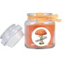 Duftkerze Honigmelone-Orange im Glas mit Glückspilz-Motiv und Schleife.