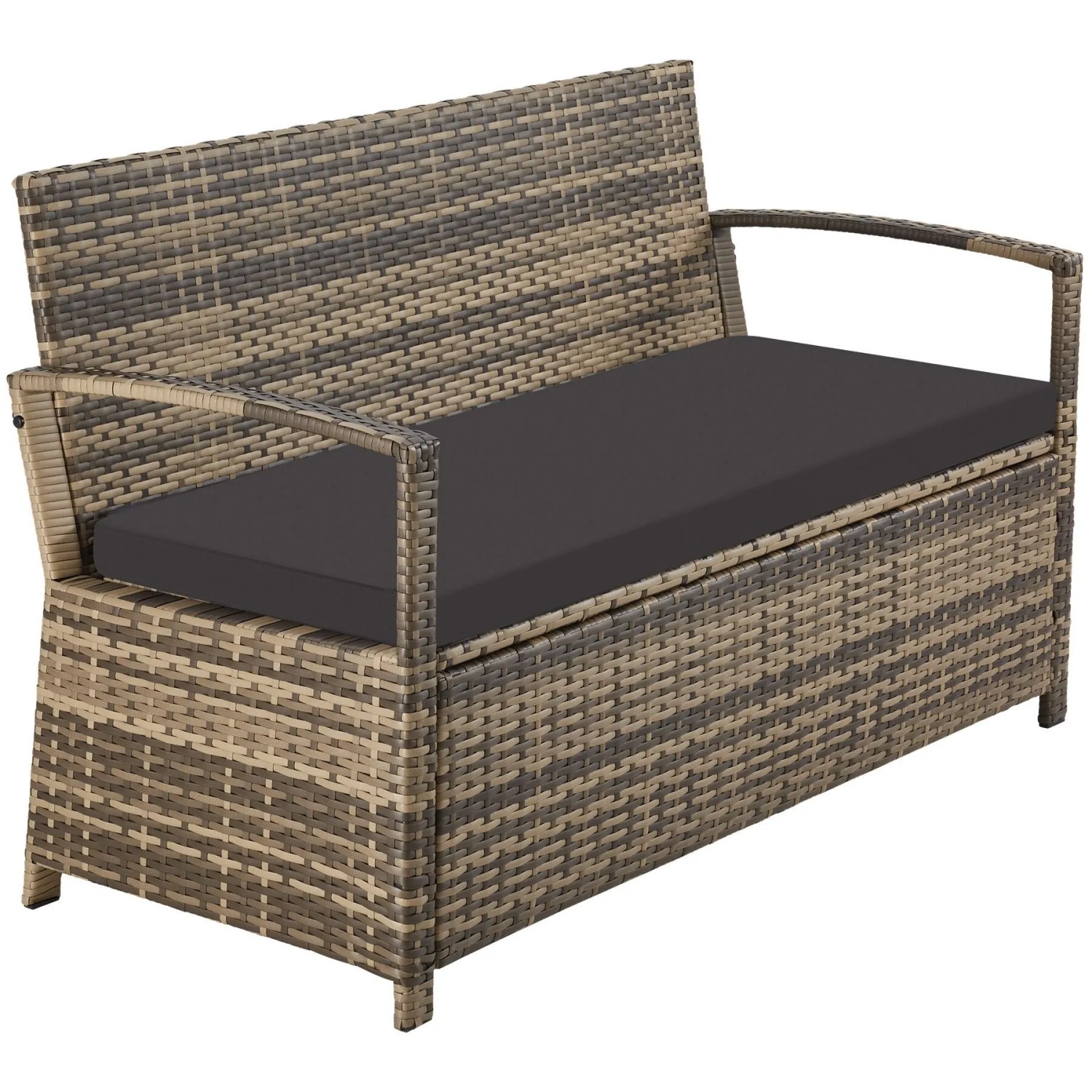 Tectake Rattan Gartenbank Vecchia 2 Sitzer  Wetterfest Großzügiger Stauraum  56 x 128 x 77 5 cm Natur