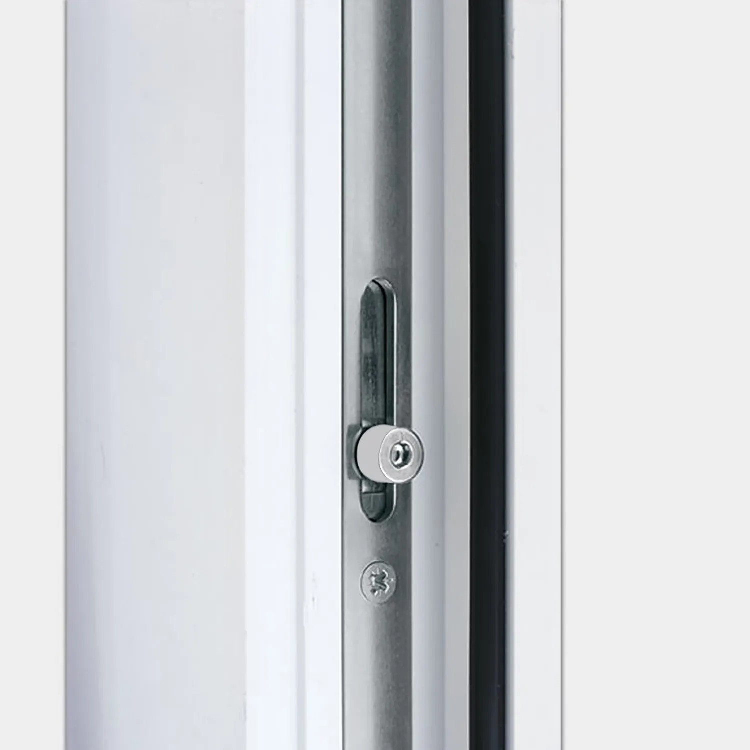 Detailaufnahme: 5-fach Verriegelung der Kunststoff-Haustür, Anthrazit/Weiß.