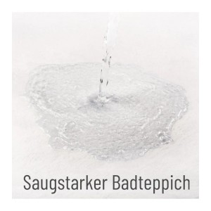Wasser wird auf den saugstarken, weißen Sanilo Badteppich Graffiti gegossen.