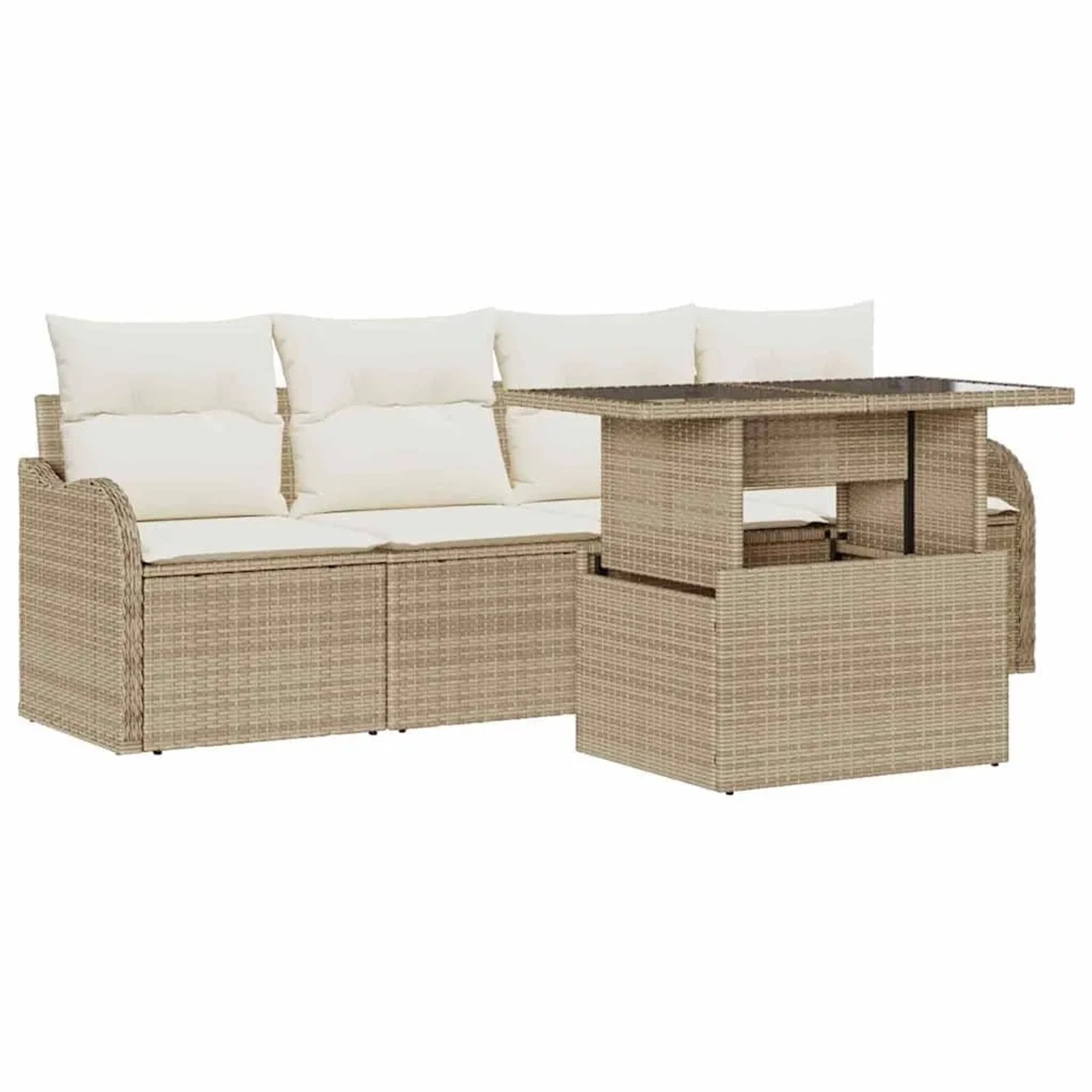 vidaXL Garten-Sofa-Set mit Kissen 5-Tlg Beige Poly Rattan 3357104
