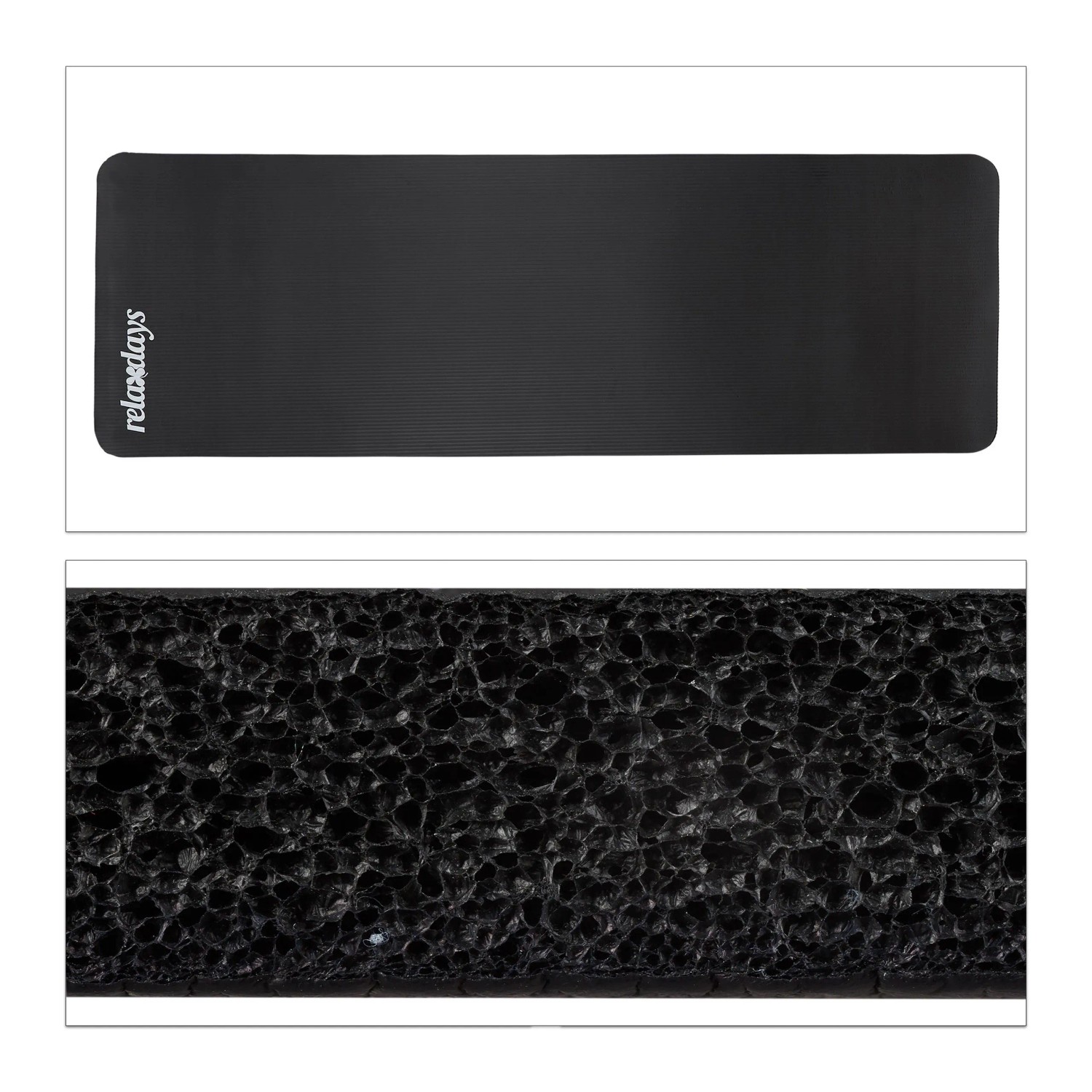Relaxdays Yogamatte Kautschuk Schwarz Einfarbig 1 cm 60 cm x 180 cm 900 g