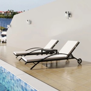 furnicato Sonnenliegen Set mit Tisch, Poly Rattan schwarz, neben Pool
