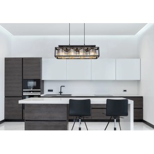 Globo Pendelleuchte Mathilde, 4-flammig, schwarz matt mit rauchfarbenen Glaskristallen.