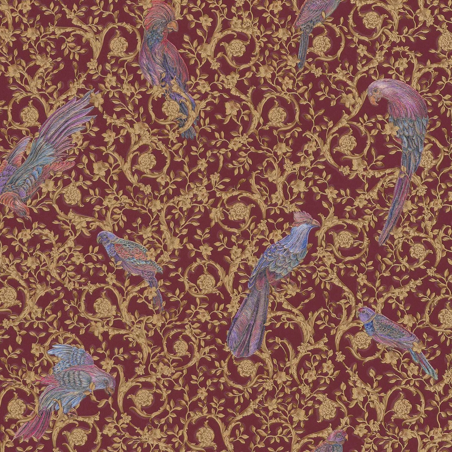 Bricoflor Englische Tapete im Neobarock Stil Vogel Tapete in Bordeaux und Gold Ornament Vliestapete mit Nachtigall für Schlafzimmer und Esszimmer