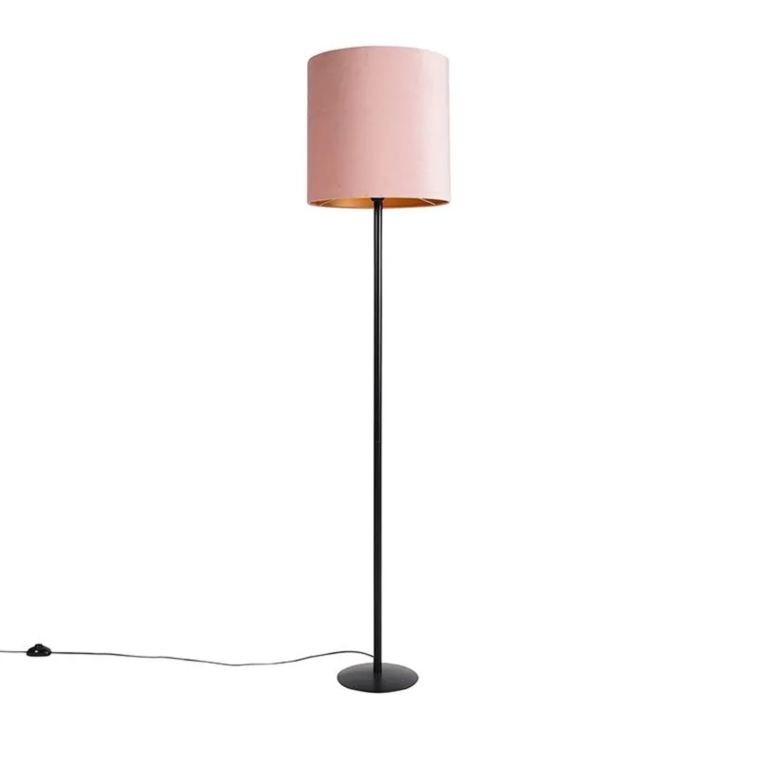 QAZQA Stehlampe Schwarz mit Veloursschirm Pink Gold 40 cm Simplo