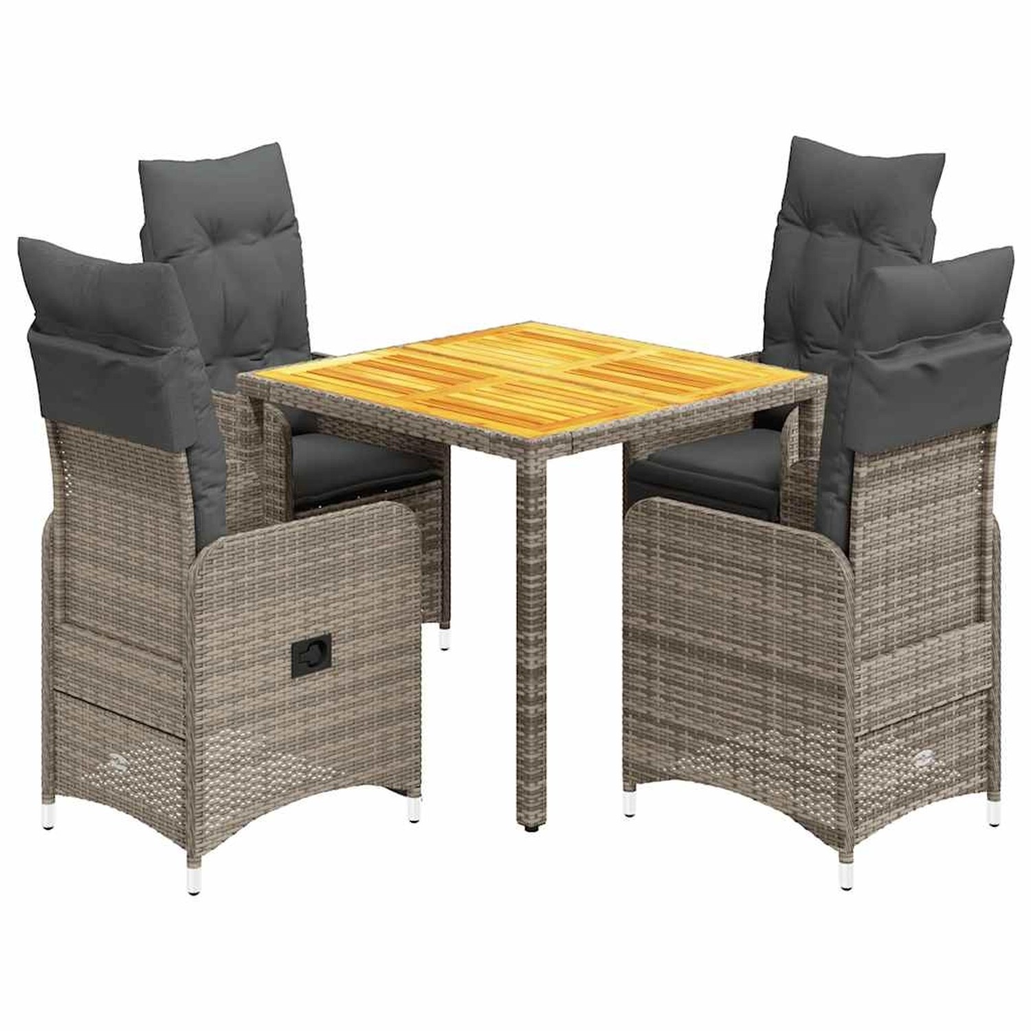 vidaXL 5-Tlg Garten-Bistro-Set mit Kissen Grau Poly Rattan 3277021
