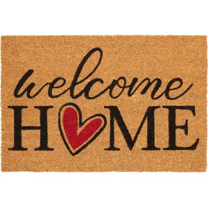 Fußmatte Kokos Welcome Home, 40x60 cm. Naturfaser mit "Welcome Home" Schriftzug und rotem Herz.