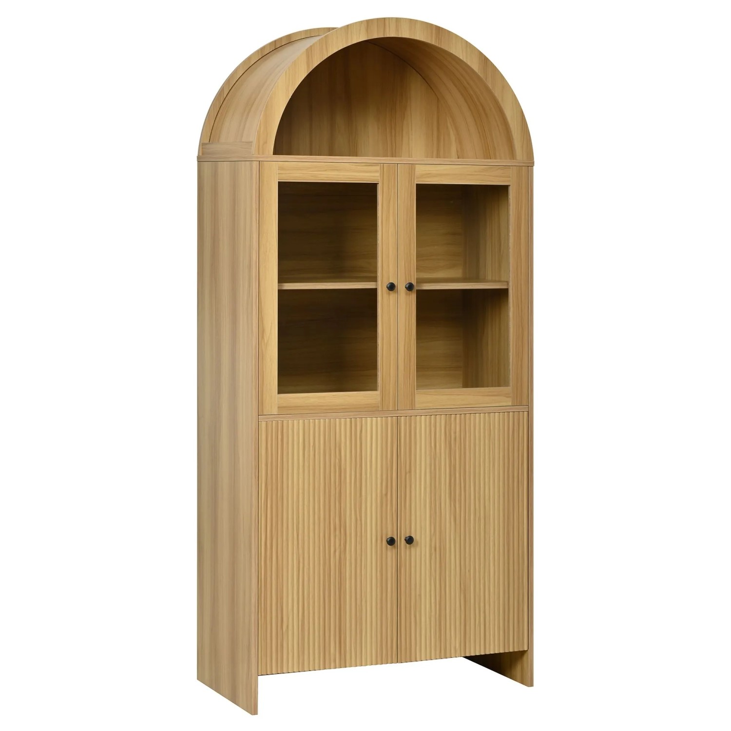 okwish Sideboard mit Glastüren Wellenmuster Stauraum Wohnzimmer 78x40x176cm Natur