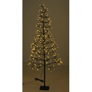 Schwarzer Deko-Tannenbaum mit warmweißen LEDs, 150 cm hoch, für festliche Weihnachtsdekoration.