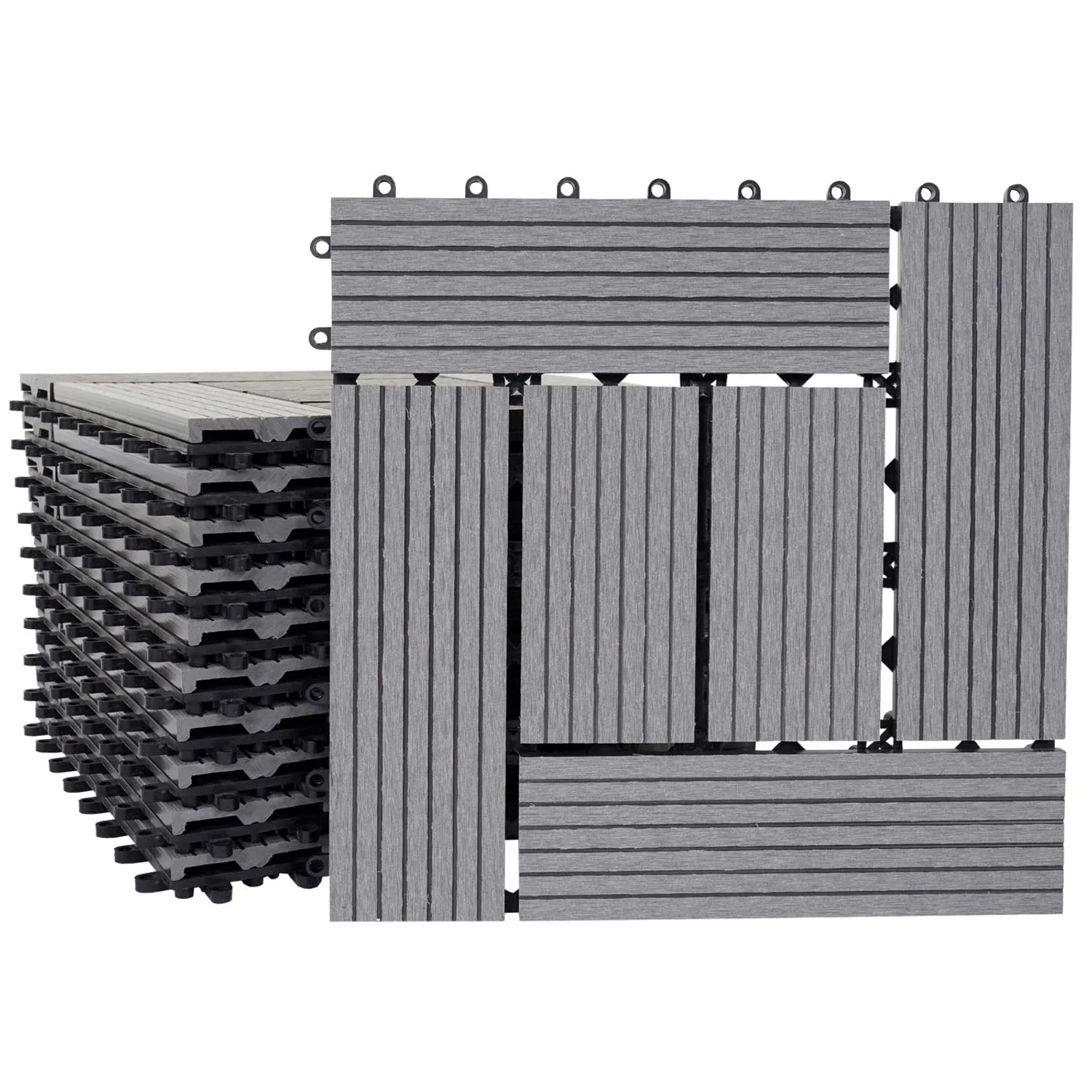 MCW WPC Bodenfliesen Sarthe in Holzoptik, grau, für Balkon und Terrasse, 30x30 cm, 11 Stück (=1 qm).