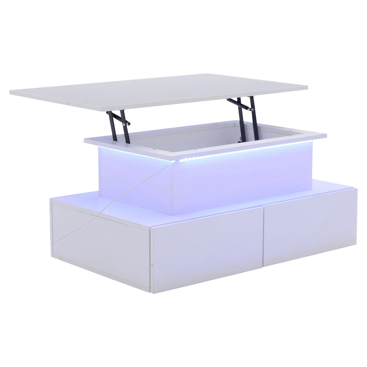 Merax Couchtisch Hochglanz mit LED 4 Schubladen Stauraum Weiß