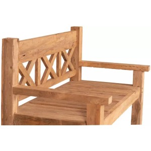 Gartenbank Rustique aus Teakholz mit X-förmigem Rückendesign für den Garten.