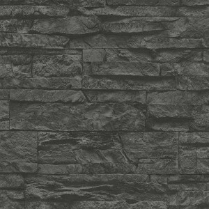 Grau-schwarze Vliestapete in Steinoptik. Dekorative Steintapete für Innenräume.