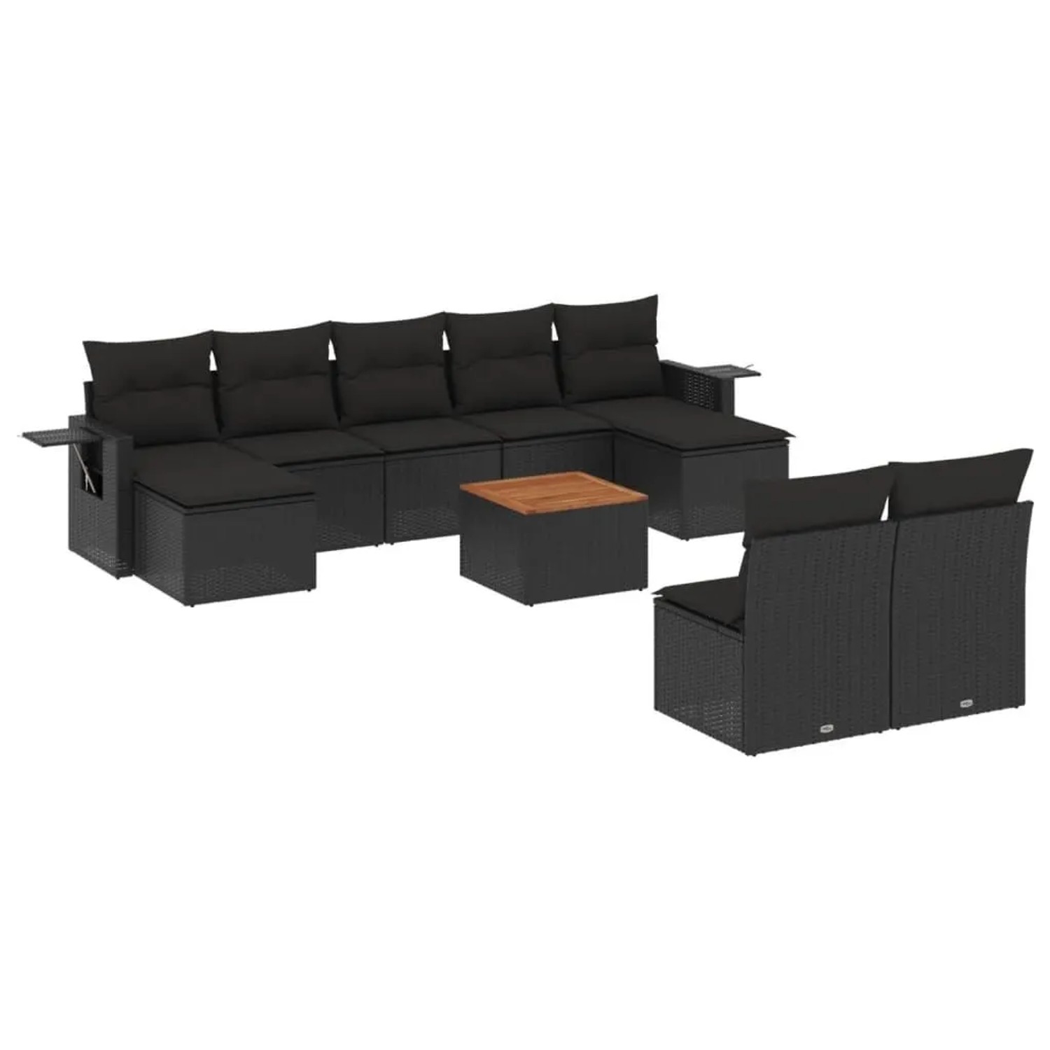vidaXL 10-Tlg Garten-Sofagarnitur mit Kissen Schwarz Poly Rattan 3224760
