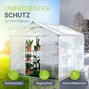 Juskys Aluminium Gewächshaus 4,75m² mit Dachfenster und Fundament, Schutz vor Sonne, Regen und Kälte.