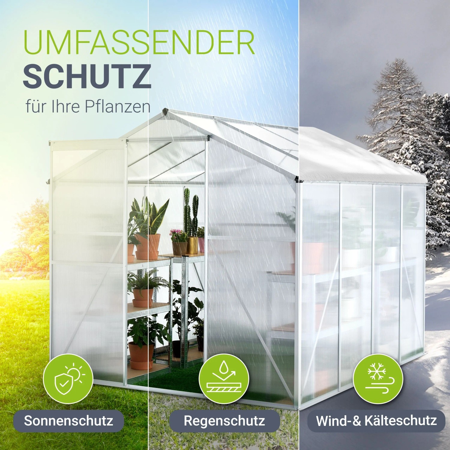 Juskys Aluminium Gewächshaus 4,75m² mit Dachfenster und Fundament, Schutz vor Sonne, Regen und Kälte.