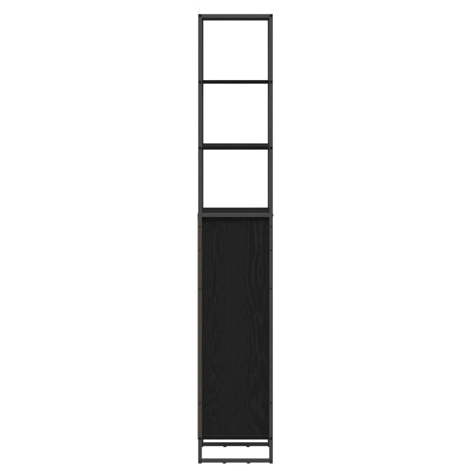 VidaXL Bad-Hochschrank, schwarz Eichen-Optik, 40x30x180 cm, mit Tür und offenen Regalen.