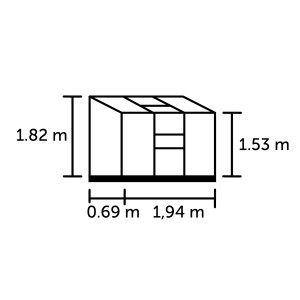 Skizze Halls Gewächshaus Altan 3 Alu 1,33 m² mit Maßangaben.