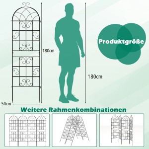 Costway Rankgitter Metall 4er Set Gartenzaun Schwarz 180 x 50 cm
