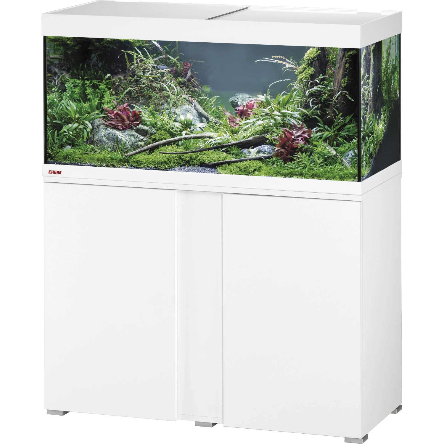 Eheim VivalineLED 180 Aquarium-Komplettset, weiß, mit Pflanzen und Deko.