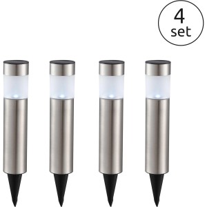 4er Set Globo LED Solar-Wegeleuchten mit Erdspieß, Edelstahl, Ø 6,5x38cm. Außenleuchte für Garten & Weg.