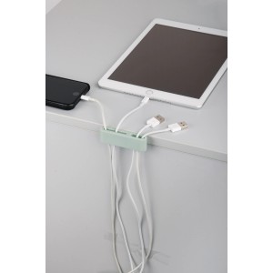 Fix-o-moll Kabelclip (3 Stk.) in Mehrfarbig mit Kabeln an Handy und Tablet.