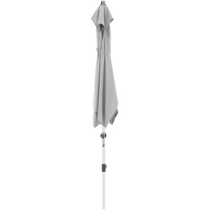 Geschlossener, hellgrauer Doppler Marktschirm Expert 220x140 cm mit Knickfunktion und Kurbel.