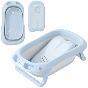 AIYAPLAY Babywanne, hellblau, faltbar mit Badestütze. Ideal für Babys und Kleinkinder.