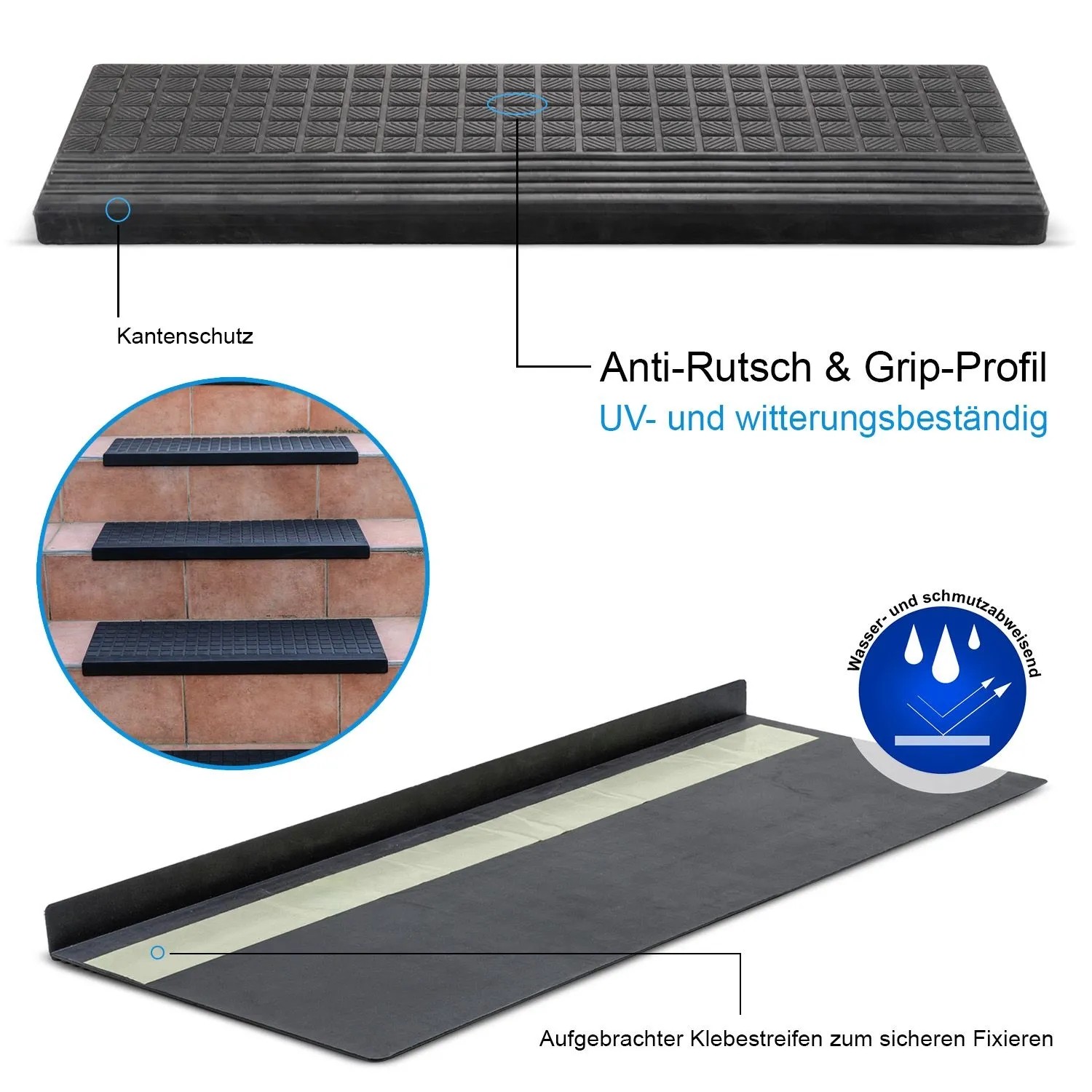 BigDean 10er Set Stufenmatten aus Gummi 65x25cm Treppenstufen Matten für Außen Outdoor Antirutschmatten Treppe Antirutsch Gummimatten_3