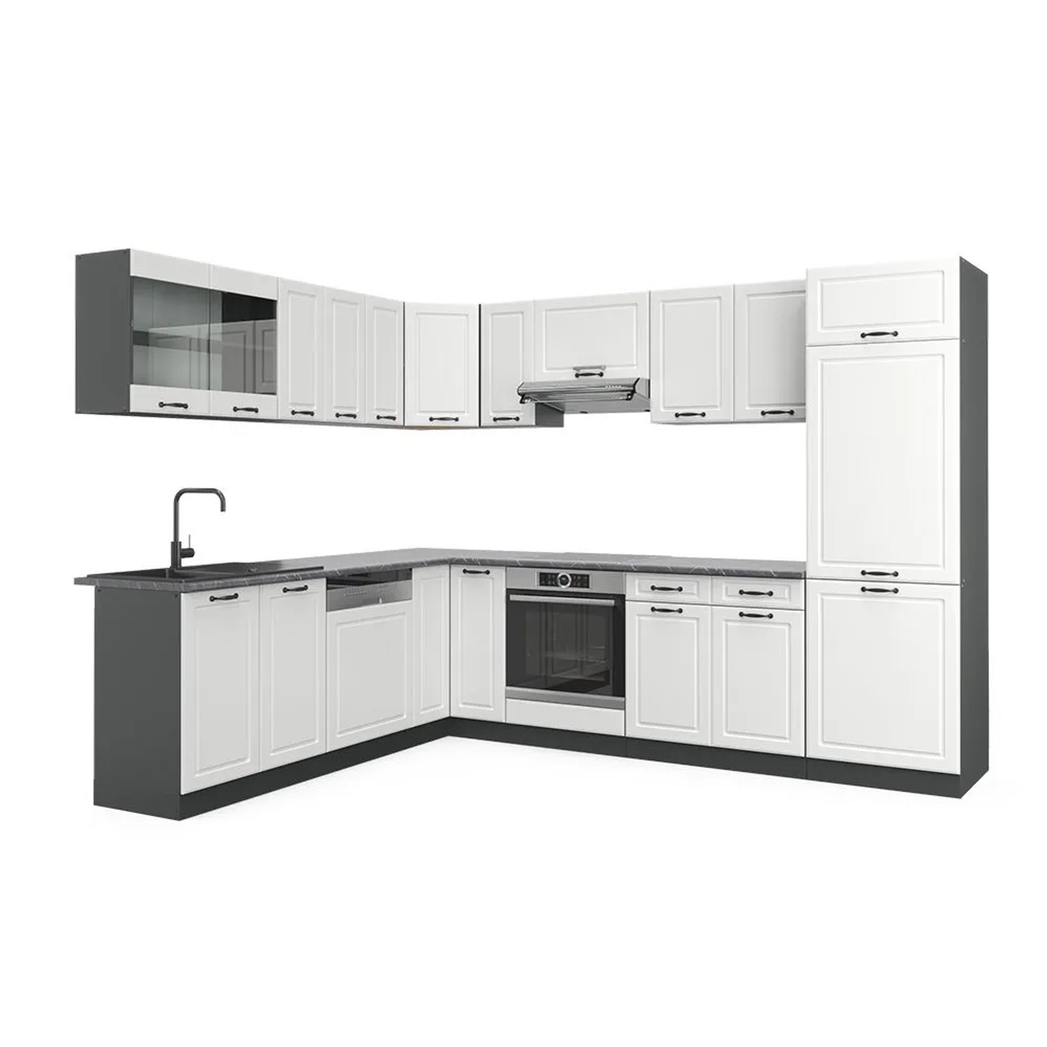 Vicco Eckküche R-Line Weiß Landhaus/Anthrazit 287 x 82, AP Anthrazit