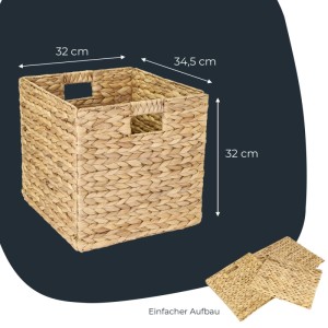 HMF 37240-S4 Aufbewahrungskorb Korb Geflochten Wasserhyazinthe Seegras Kallax 32 x 34 x 32 cm