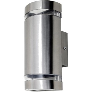 Moderne 2-flammige Außenwandleuchte Focus aus Edelstahl für indirekte Beleuchtung.