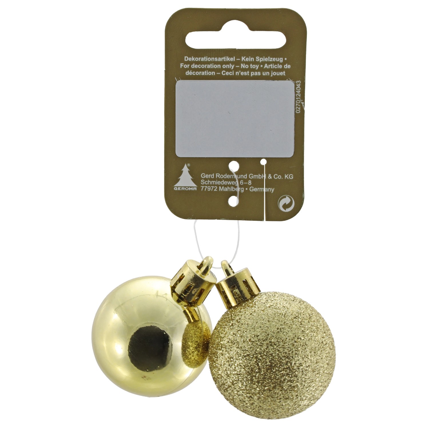 Weihnachtsdekoration Kugeln aus Kunststoff 2er-Pack Ø 4 cm Gold Glänzend/Glitter