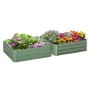 Outsunny Hochbeet-Set aus Stahl, 2 grüne Blumenkästen mit bunten Blumen bepflanzt.