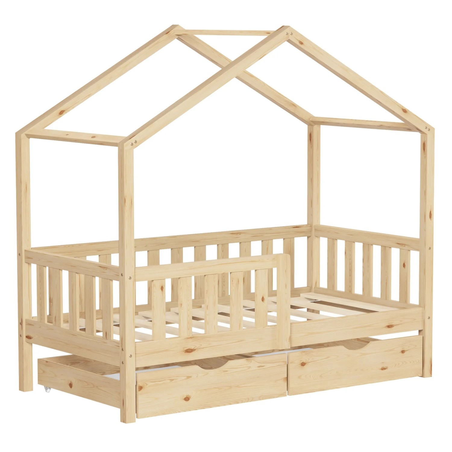 ML-Design Hausbett 70x140 cm Natur Kiefernholz mit 2 Schubladen