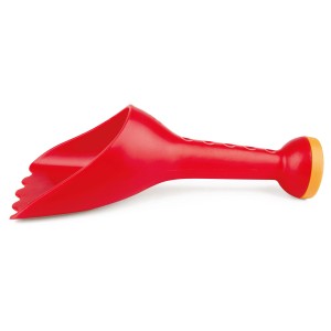 Rote Hape Regenschaufel aus Kunststoff für Sand und Wasser, robust und UV-beständig.