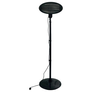 Schwarzer Heizstrahler Infrae 2000 W mit Stativ, höhenverstellbar, für den Außenbereich.