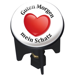 Wenko Waschbeckenstöpsel Guten Morgen mit Herz und Spruch, Ø 3,9cm, für alle handelsüblichen Abflüsse.