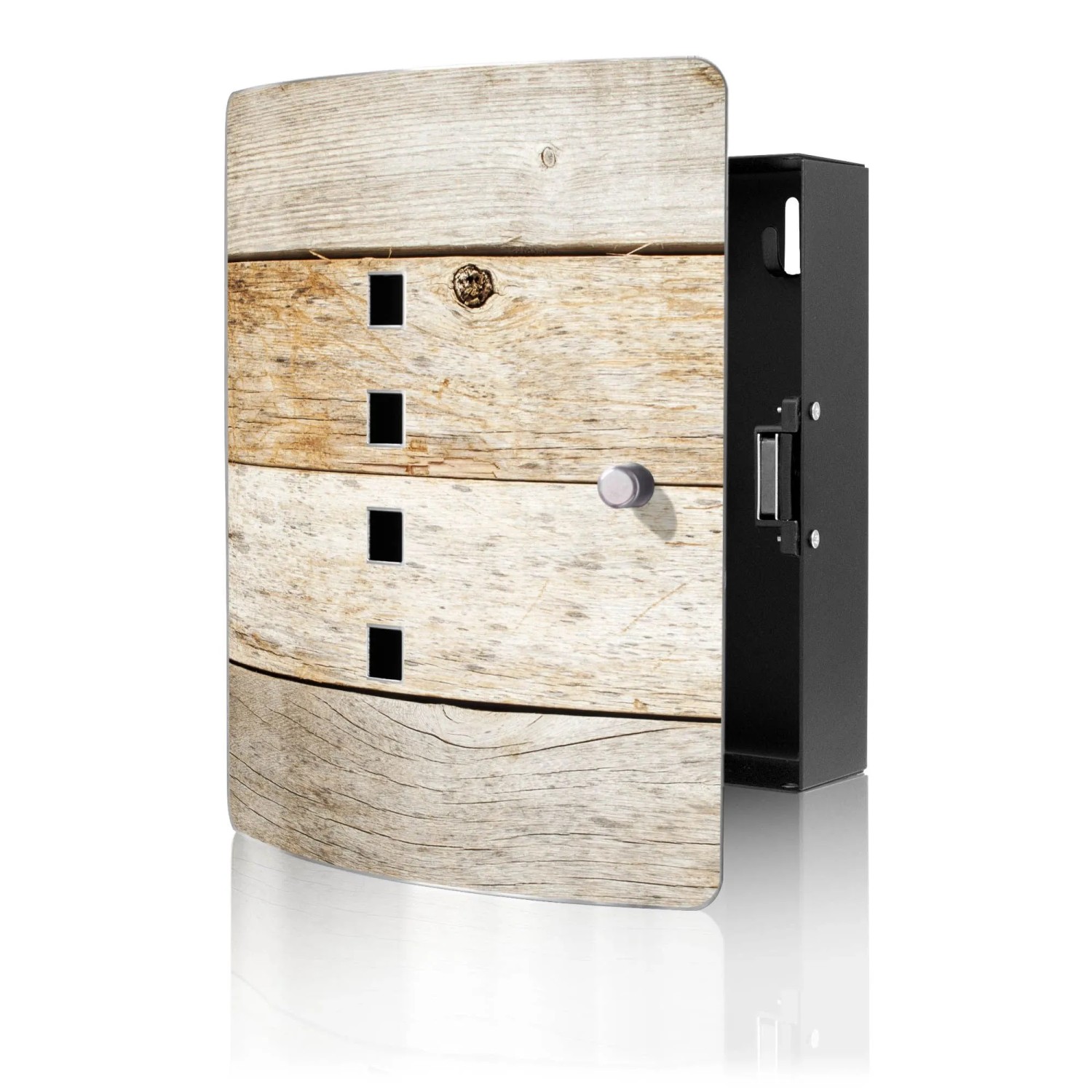 Banjado Design Schlüsselkasten Aus Edelstahl Für 10 Schlüssel 24x21,5x7cm Mit Magnetverschluss Motiv Graues Holz