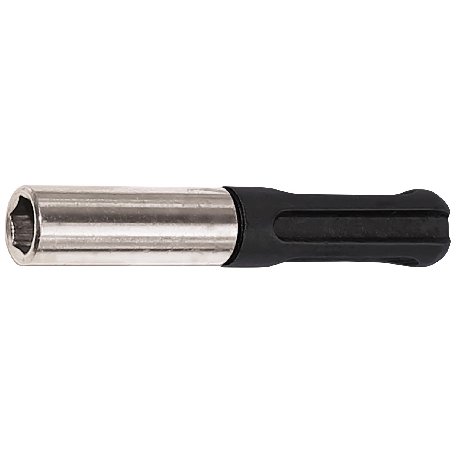 Bohrer-Adapter für Einhell Akku-Bohrhammer, silberfarben mit schwarzem Griff.