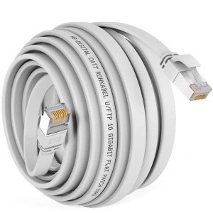 hb-digital Flachkabel CAT 7 Rohkabel RJ45 LAN Kabel Flach Kupfer bis zu 10 Gbit/s U/FTP PVC 30m Weiß