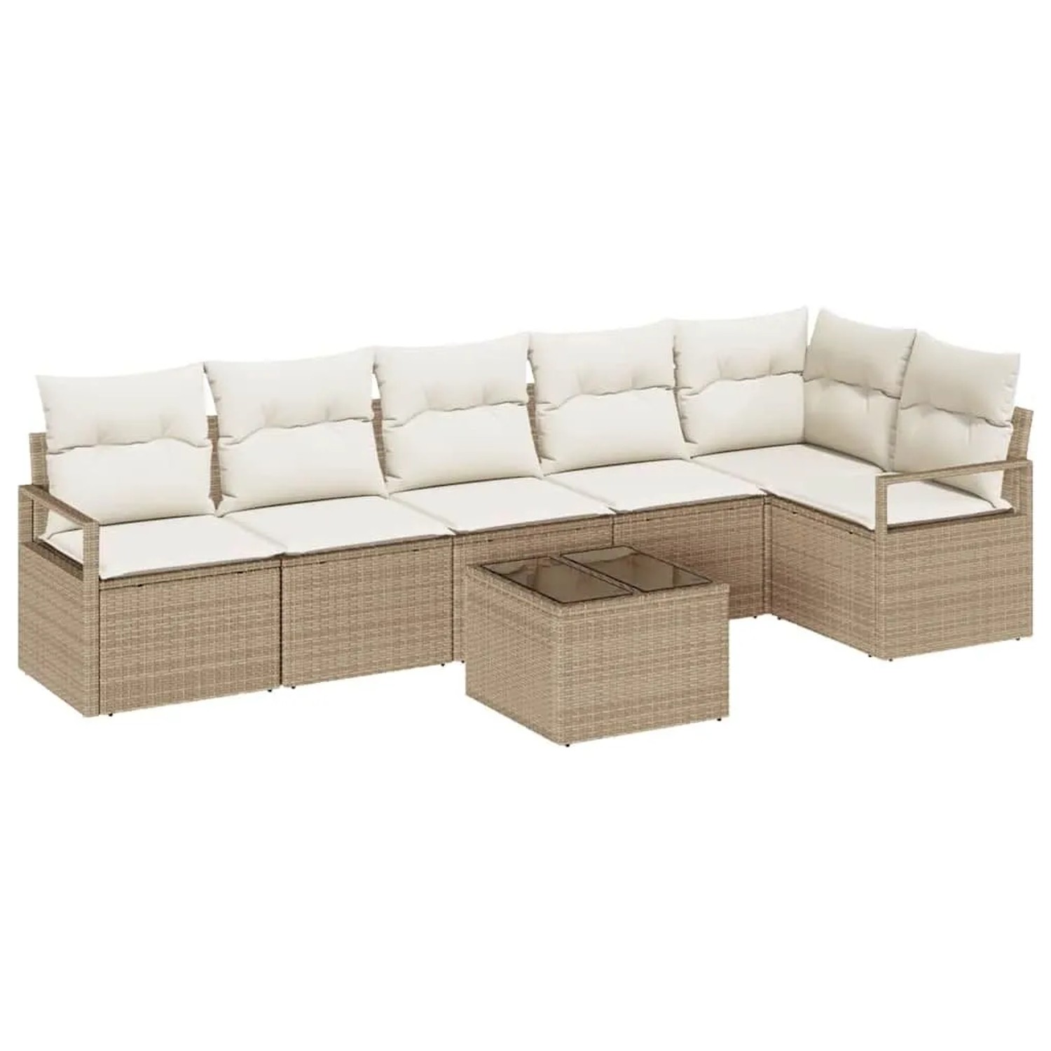 vidaXL Gartensofa-Set mit Kissen 7 Stk Beige und Creme Poly-Rattan 3355080 günstig online kaufen